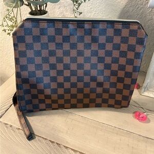 Brown Checkered Makeup Bag